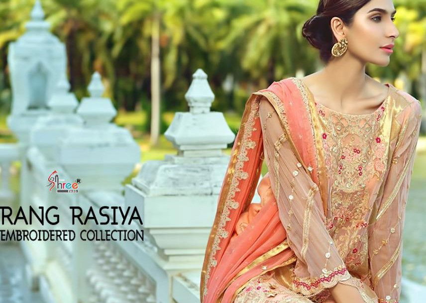 Shree Rang Rasiya Georgette With Heavy Embroidery Collection   Dupatta Net Naznin Banarshi  